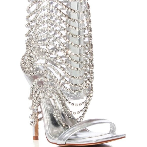 AZALEA WANG " ANGELIC  LAYERS " SILVER EMBELLISHED ANKLE SANDAL(BRAND NEW !!!!! - Picture 4 of 7
